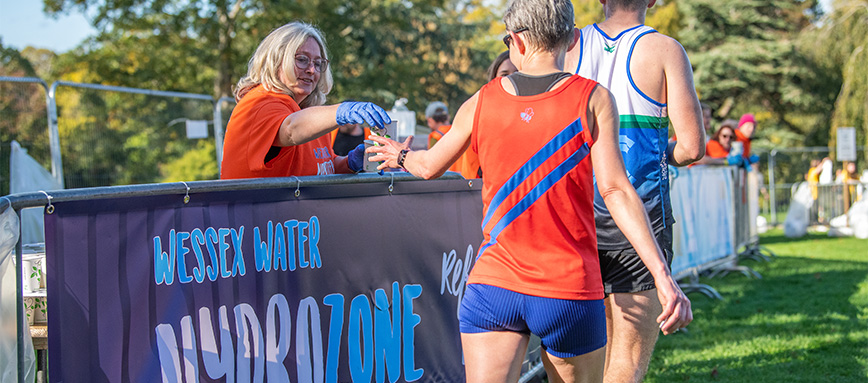 Wessex Water Hydrozone giving water to runners